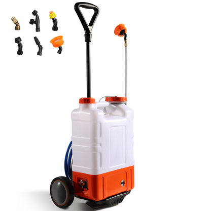 VEVOR 4-Gallon Battery-Powered Backpack Sprayer with Cart, Adjustable Pressure 0-94 PSI, Includes 8 Nozzles and 2 Wands, 12V 7.2Ah Battery, Wide Mouth Lid for Versatile Weeding, Spraying, and Cleaning