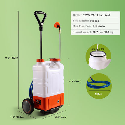 VEVOR 4-Gallon Battery-Powered Backpack Sprayer with Cart, Adjustable Pressure 0-94 PSI, Includes 8 Nozzles and 2 Wands, 12V 7.2Ah Battery, Wide Mouth Lid for Versatile Weeding, Spraying, and Cleaning